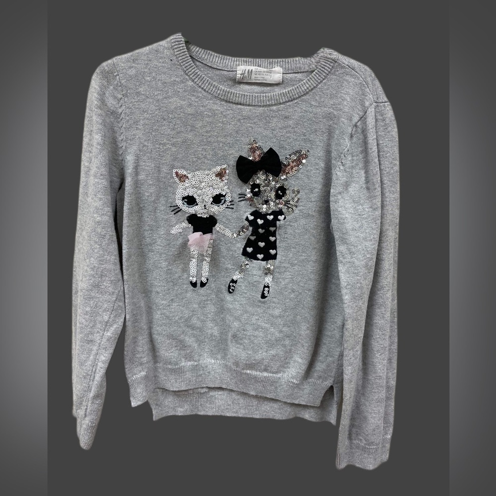 H&M Sequined Cats Grey Sweater -Long Sleeves